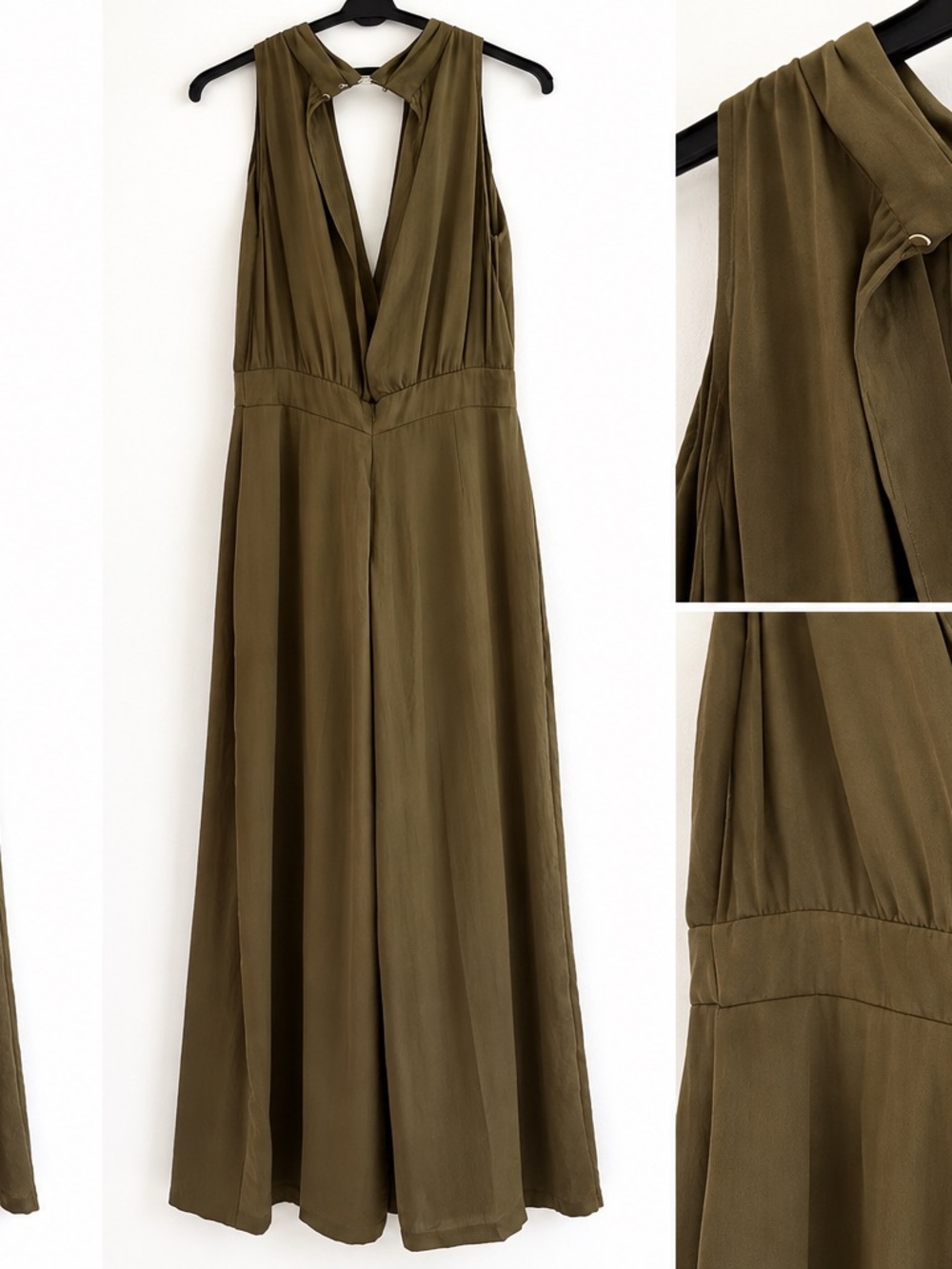 Zara Olive Tie-Back V-Neck Maxi Dress